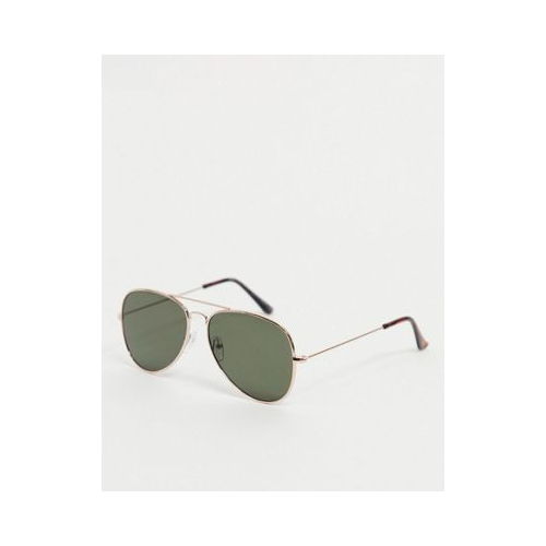 Золотистые солнцезащитные очки-авиаторы New Look