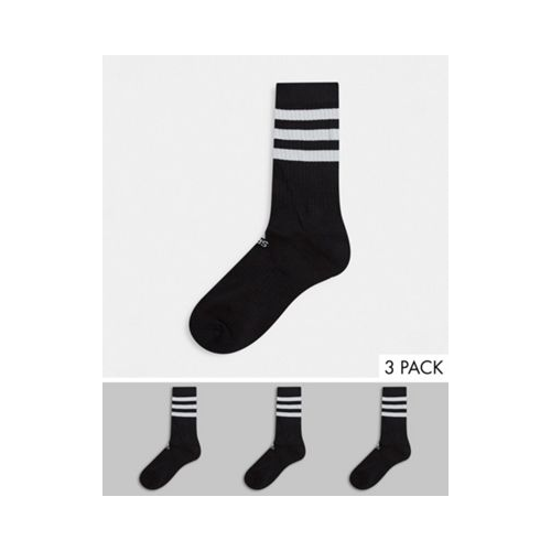 3 пары черных носков до щиколотки с 3 полосками adidas