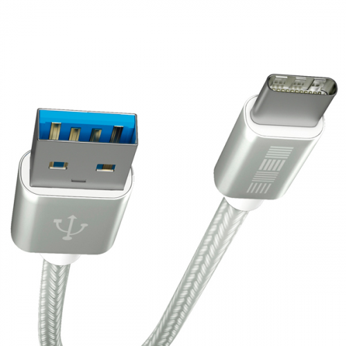 Кабель USB Type-C InterStep TypeC-USBA USB3.0 нейлон 1м M-M Silver