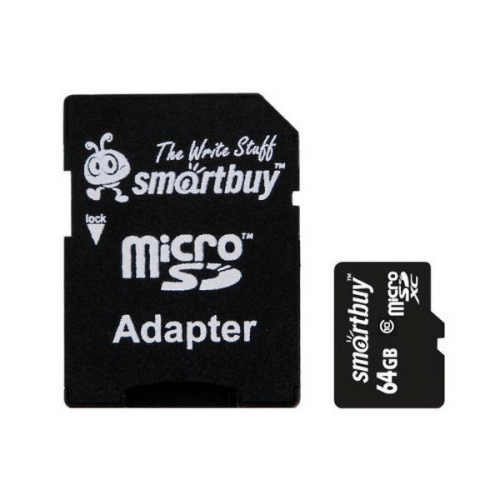 Карта памяти SD Micro Smartbuy 64GB Class 10 UHS-1 SD-адапт. (SB64GBSDCL10-01)