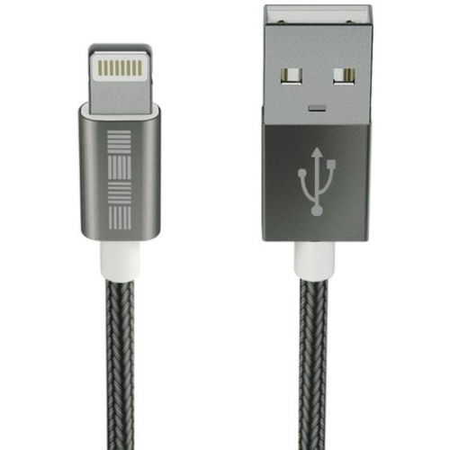 Кабель для iPod, iPhone, iPad InterStep метал коннекторы, нейлоновый, темно-серый 2m, MFI