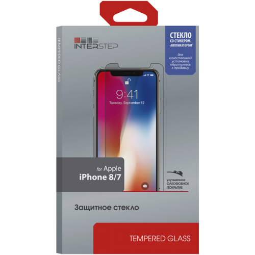 Защитное стекло InterStep глянцевое, 0,3мм для iPhone SE 2020/8/7, с аппл