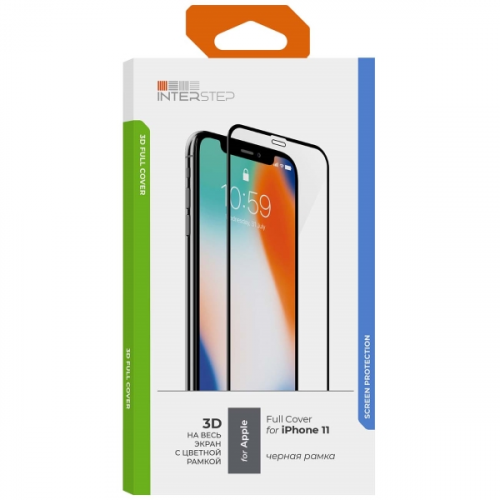 Защитное стекло InterStep 3D для iPhone 11/Xr Черн.рамка