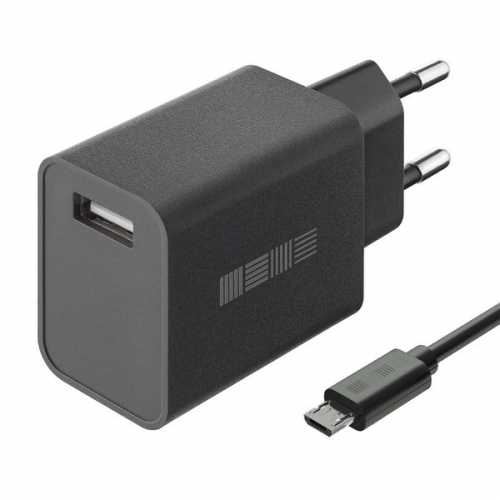 Сетевое зарядное устройство с кабелем InterStep New RT:1*USB 2A, кабель microUSB 1м, Black