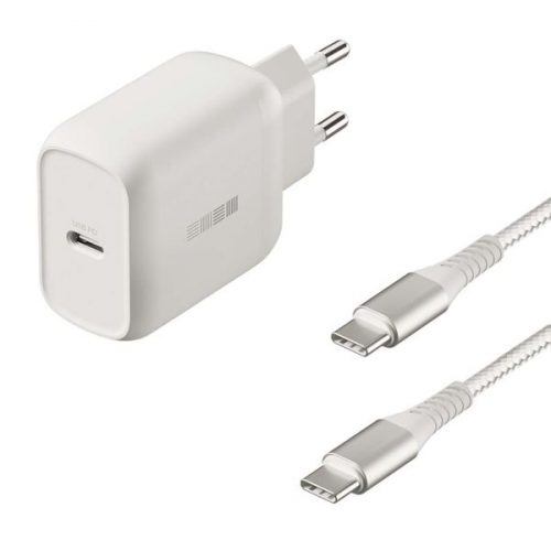 Сетевое зарядное устройство с кабелем InterStep PD18W(USB-C) + кабель USB-C 1м, White