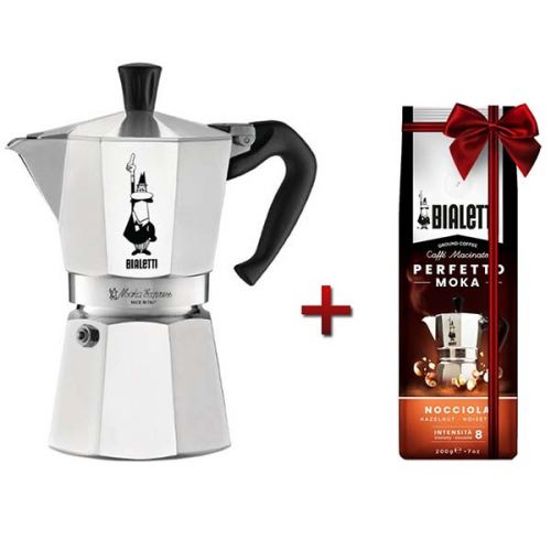 Кофейник Bialetti Moka Express 6 порц.+кофе молотый Hazelnut 200г