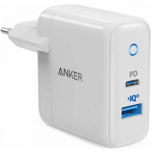 Сетевое зарядное устройство Anker PowerPort PD+2 18W USB-C + 15W USB-A White