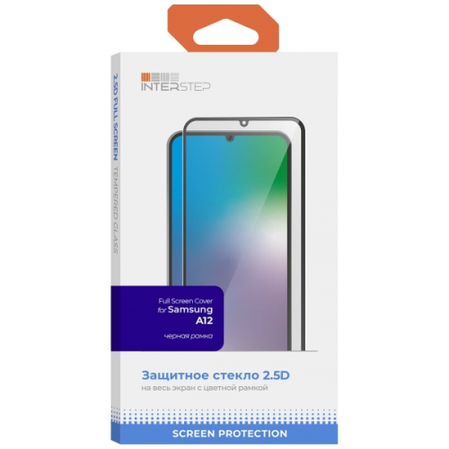 Защитное стекло для Samsung InterStep Full Screen Cover Samsung A12 Черная рамка