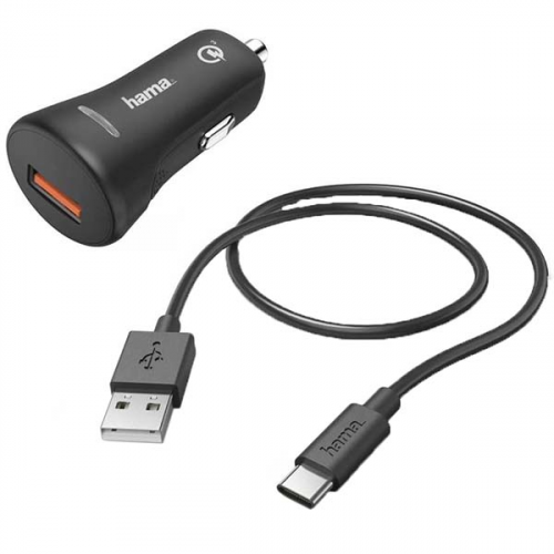 Автомобильное зарядное устройство Hama QC 3A USB Type C Black (00183231)
