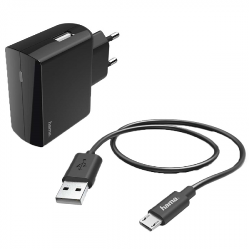 Сетевое зарядное устройство с кабелем Hama 2.4A microUSB Black (00183245)