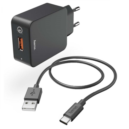 Сетевое зарядное устройство Hama PD/QC 3A USB Black (00183230)