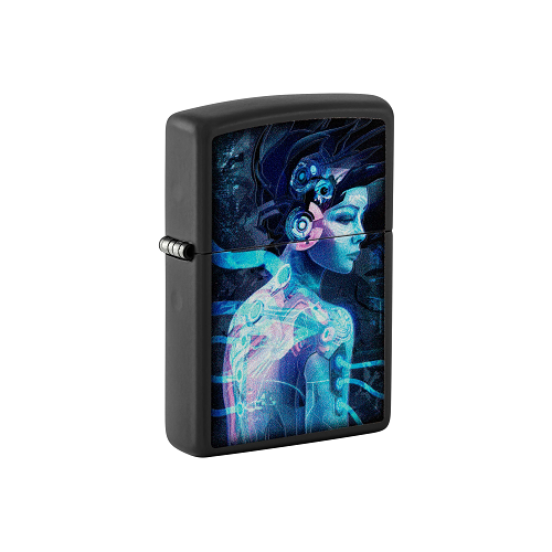Зажигалка ZIPPO Cyborg Woman с покрытием Black Light, латунь/сталь, черная, матовая