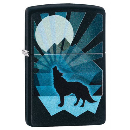 Зажигалка ZIPPO Wolf and Moon с покрытием Black Matte, латунь/сталь, чёрная, матовая, 36x12x56 мм