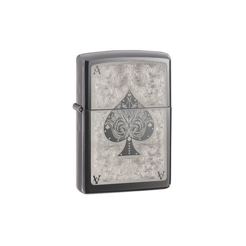 Зажигалка ZIPPO Ace, латунь с покрытием Black Ice®, чёрный, глянцевая, 36х12x56 мм