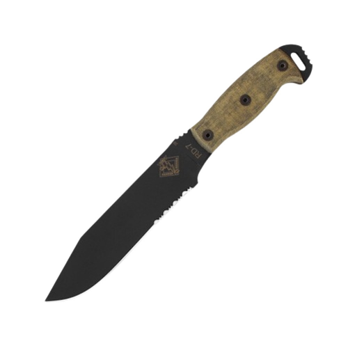 Нож с фиксированным клинком полусеррейторный Ontario RD7 Black micarta, сталь 5160, рукоять микарта