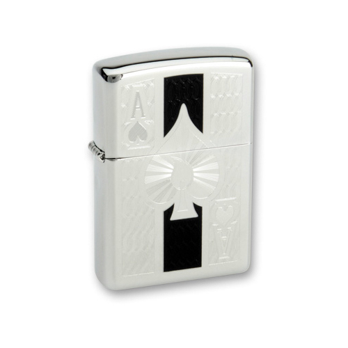 Зажигалка ZIPPO Ace High Polish Chrome, латунь с ник.-хром. покрыт., серебр., глянц., 36х56х12 мм