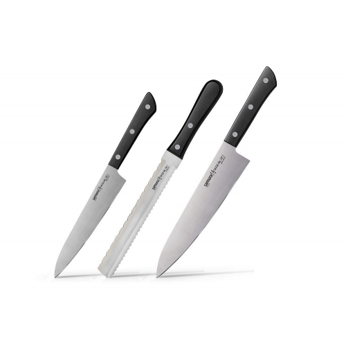 Подарочный набор из 3-х кухонных ножей Samura Harakiri (универсальный, для замороженных продуктов, шеф), сталь Aus 8, рукоять ABS-пластик