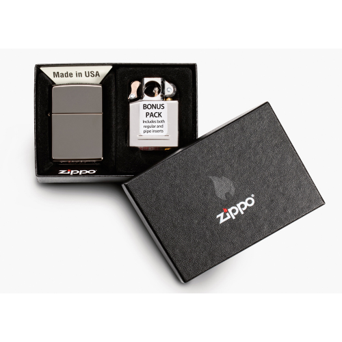 Зажигалка ZIPPO Black Ice® и вставной блок для трубок, подарочный набор