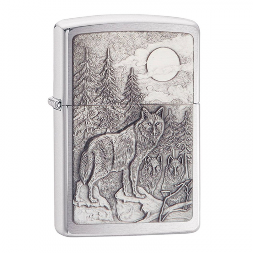 Зажигалка ZIPPO Classic Волк с покрытием Brushed Chrome