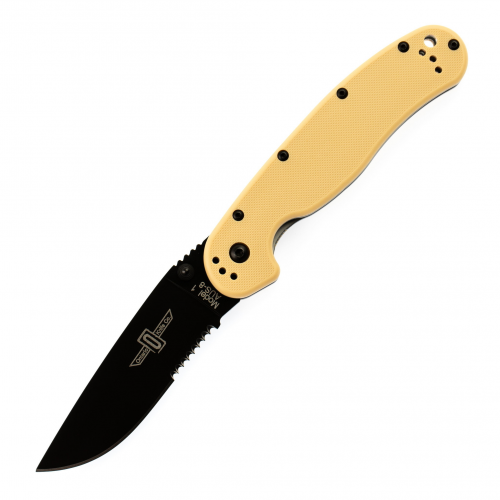 Нож складной полусеррейторный Ontario RAT-1, сталь Aus-8, рукоять термопластик GRN, tan/black