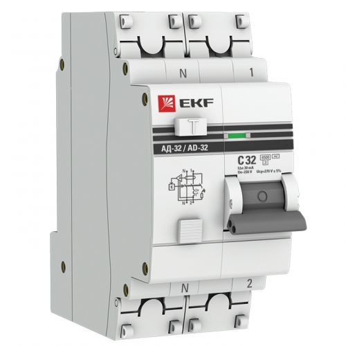 Автоматический выключатель дифф. тока (АВДТ) EKF DA32-32-30-pro АД-32 2п 32А 30мА PROxima