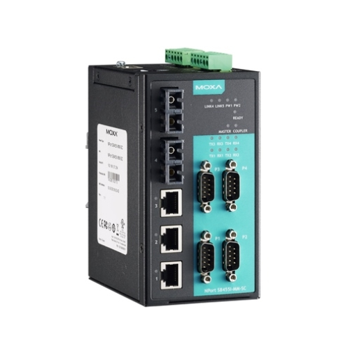Сервер MOXA NPort S8455I-SS-SC 4 port RS-232/422/485, 3 x 10/100 Ethernet, 2 x 100SM Fiber, SC, 12-4