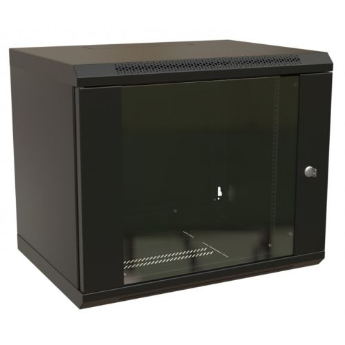 Шкаф серверный 19", 12U WRLine WR-TW-1245-GP-RAL9004 650x600х450мм, стеклянная дверь, цвет черный (R
