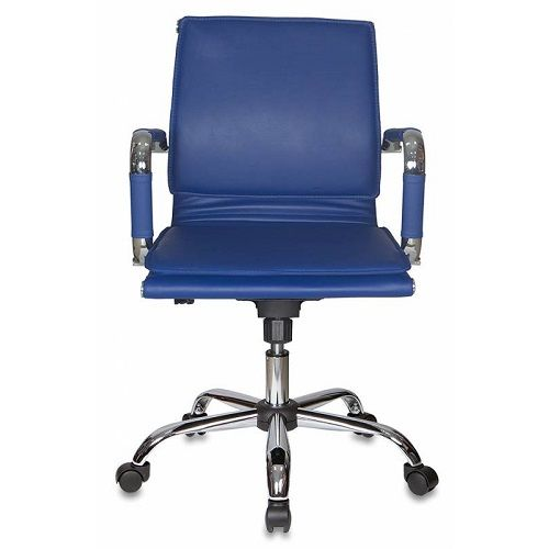 Кресло Бюрократ CH-993-LOW синее, искусственная кожа, низкая спинка, крестовина хромированная