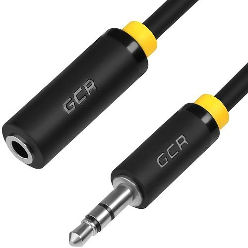 Кабель акустический GCR GCR-STM1114-5.0m удлинитель аудио, jack 3,5mm/jack 3,5mm, черный, желтая ока