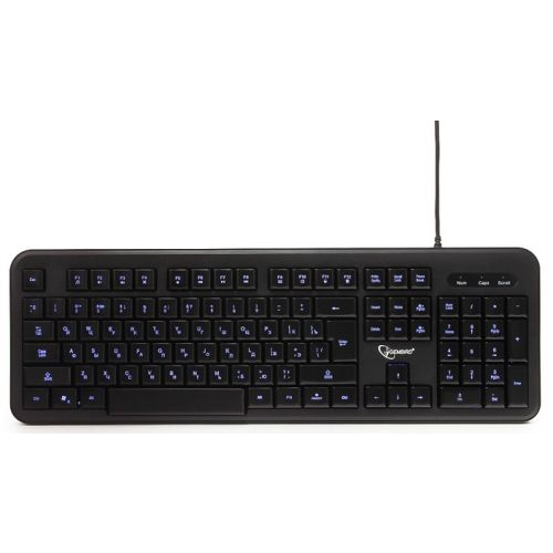 Клавиатура проводная Gembird KB-200L черная, USB, 104 клавиши, подсветка-белая, 1.45м
