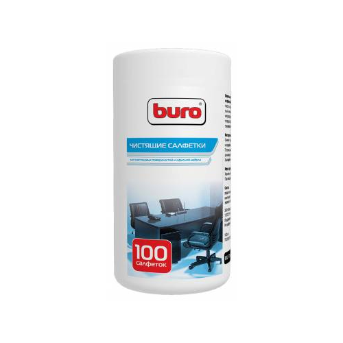 Салфетка Buro BU-Tsurl 100 шт. для пластиковых поверхностей и офисной мебели туба 100шт влажных