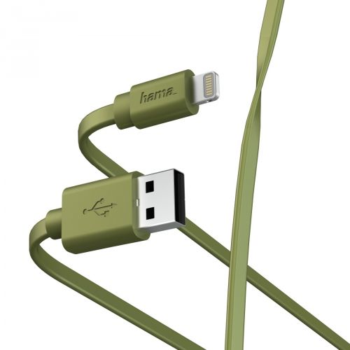 Кабель интерфейсный HAMA 00187234 Lightning/USB 2.0 (m), 1м, зеленый плоский