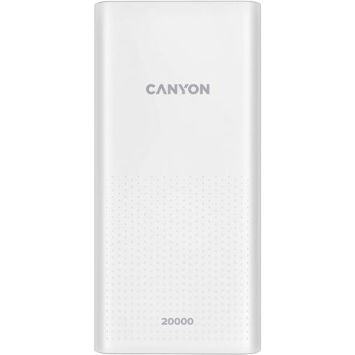Аккумулятор внешний портативный Canyon PB-2001 20000mAh, micro-USB/USB Type-C, 2*USB Type-A, white