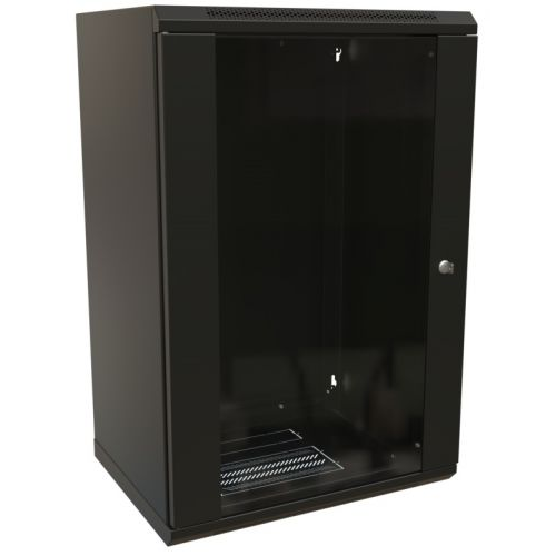 Шкаф серверный 19", 18U WRLine WR-TW-1866-GP-RAL9004 908x600х600мм, стеклянная дверь, цвет черный (R