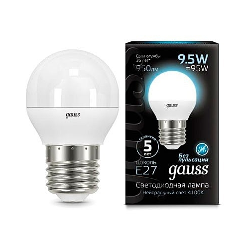 Лампа светодиодная Gauss 105102210 LED Шар E27 9.5W 950lm 4100K