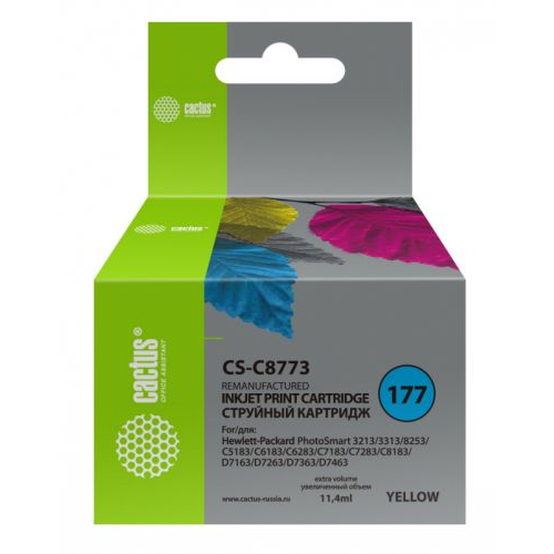 Картридж Cactus CS-C8773 №177 (желтый) для HP PhotoSmart 3213/3313/8253/C5183/C6183/C6283/C7183/C728