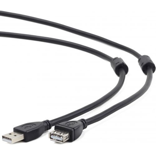 Кабель интерфейсный USB 2.0 удлинитель Cablexpert AM/AF 1.8 м, Pro, экран, черный, 2 феррит.кольца