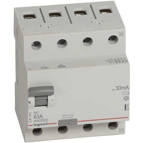 Выключатель дифференциального тока (ВДТ, УЗО) Legrand 402064 RX³ - 4П, нейтраль справа, 400 В~, 63 А