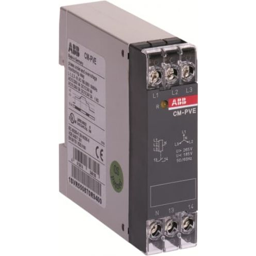 Реле ABB 1SVR550871R9500 CM-PVE контроля напряжения, 3ф, Umin/max L1- L2-L3 320-460В AC, 1НО контакт