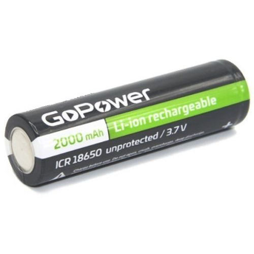 Аккумулятор GoPower 00-00021267 Li-ion, ICR18650 PC1 3.7V 2000mAh без защиты плос.конт. (1/80/160)