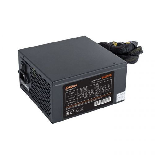 Блок питания ATX Exegate 650PPX EX259612RUS-S 650W RTL, SC, black, APFC, 14cm, 24p+(4+4)p, PCI-E, 5S
