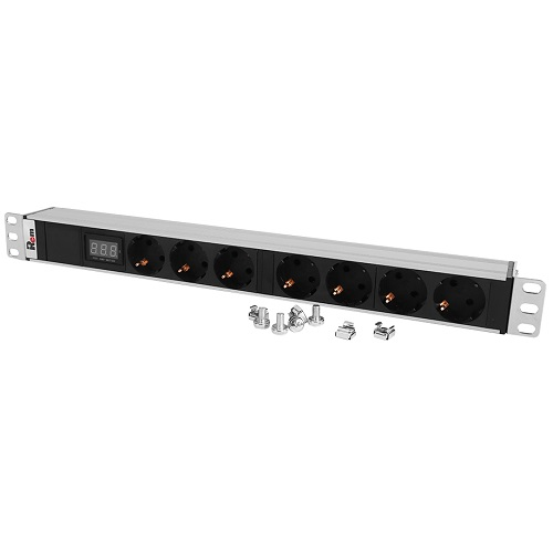 Блок розеток 19", 7 розеток ЦМО R-32-7S-Am-440-K Rem-32 с амп, 7 Schuko, 32А, алюм.,колодка