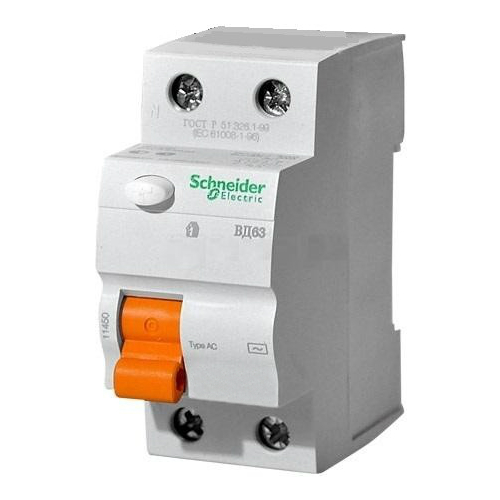 Выключатель дифференциального тока (ВДТ, УЗО) Schneider Electric 11451 2п 25А 300мА 6кА ВД63 АС (сер