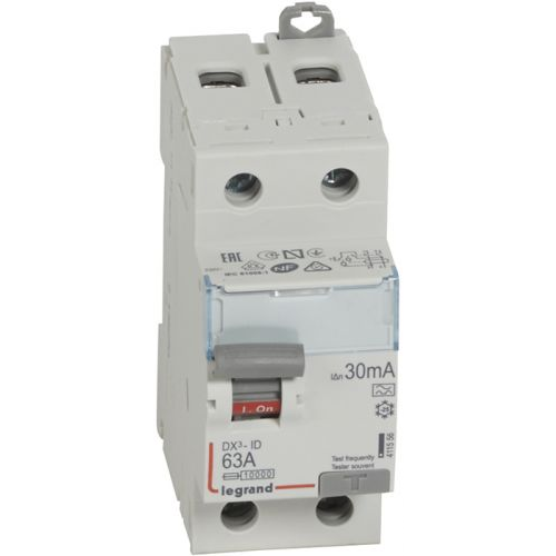 Выключатель дифференциального тока (ВДТ, УЗО) Legrand 411556 DX³-ID - 2П, 230 В~, 63 А, тип A, 30 мА