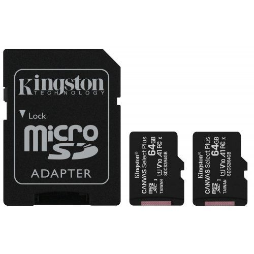 Карта памяти 64GB Kingston Canvas Select Plus SDCS2/64GB-2P1A 2 x 64 GB, UHS-I Class 10 U1 A1, чтени