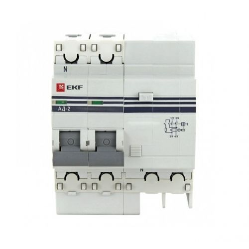 Автоматический выключатель дифф. тока (АВДТ) EKF DA2-16-30-pro 2п 4мод. C 16А 30мА тип AC 4.5кА АД-2