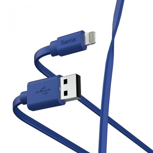 Кабель интерфейсный HAMA 00187232 Lightning/USB 2.0 (m), 1м, синий плоский
