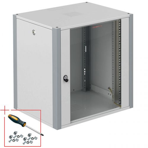 Шкаф настенный 19", 18U SYSMATRIX WP 6318.710 600x350x852mm, дверь стекло, серый