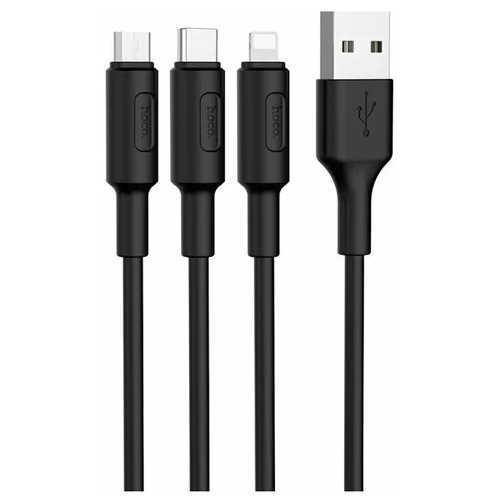 Кабель Hoco 6957531080169 USB 2.0, X25 3 в 1, AM/Type-C/Lightning/micro USB, черный, 1м