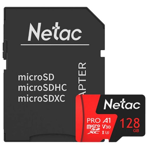 Карта памяти 128GB Netac NT02P500PRO-128G-R MicroSDXC Class 10 UHS-I U3 V30/A1 P500 Extreme Pro + ад
